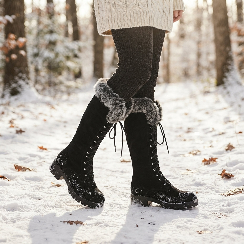 Cosima | Rugged Chunky Lace-Up Knee High Boots for Women