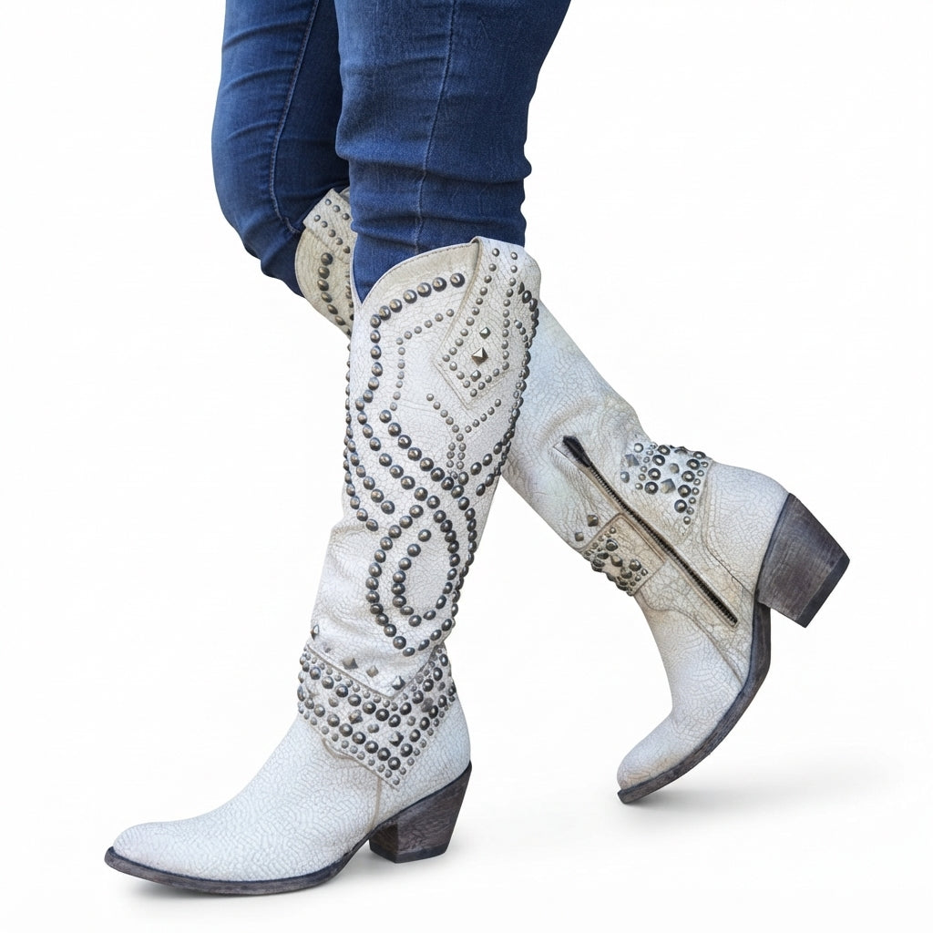 Octavia | Bold Heeled Knee High Cowboy Boots for Women