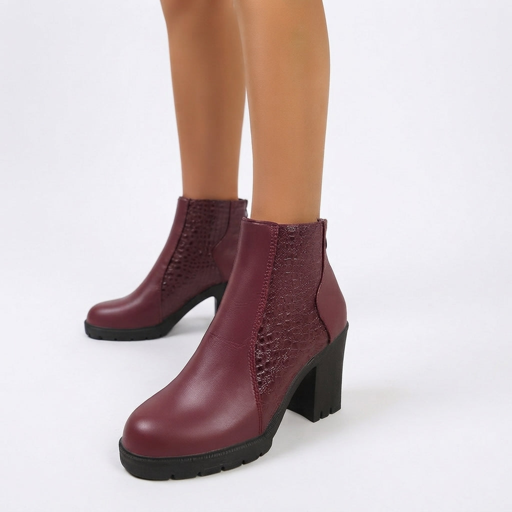 Clara | Stylish Croc-Embossed Chunky Heel Ankle Boots