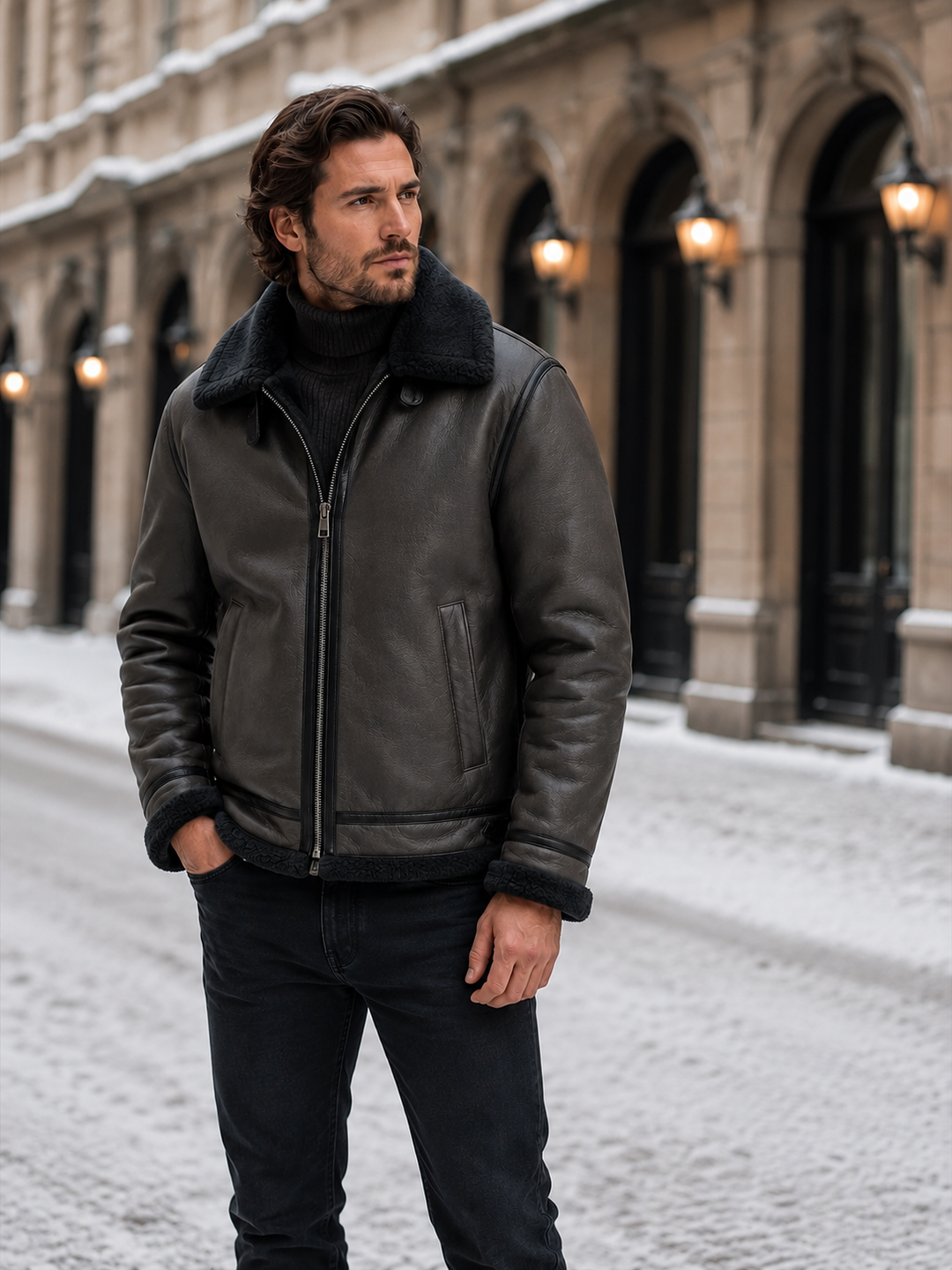 Gavin | Warm Leather Jacket Men Aviator Shearling