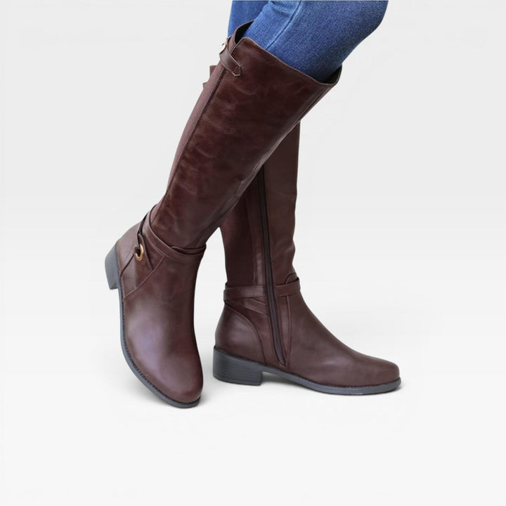 Nerissa | Polished Knee High Leather Boots Wide Fit