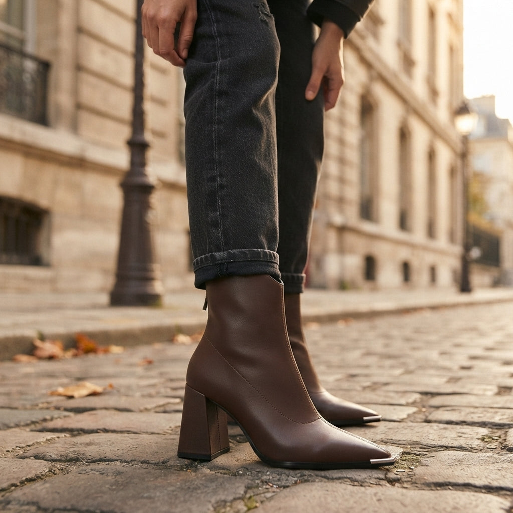 Genevieve | Sharp Pointed Toe Heeled Ankle Boots for Women