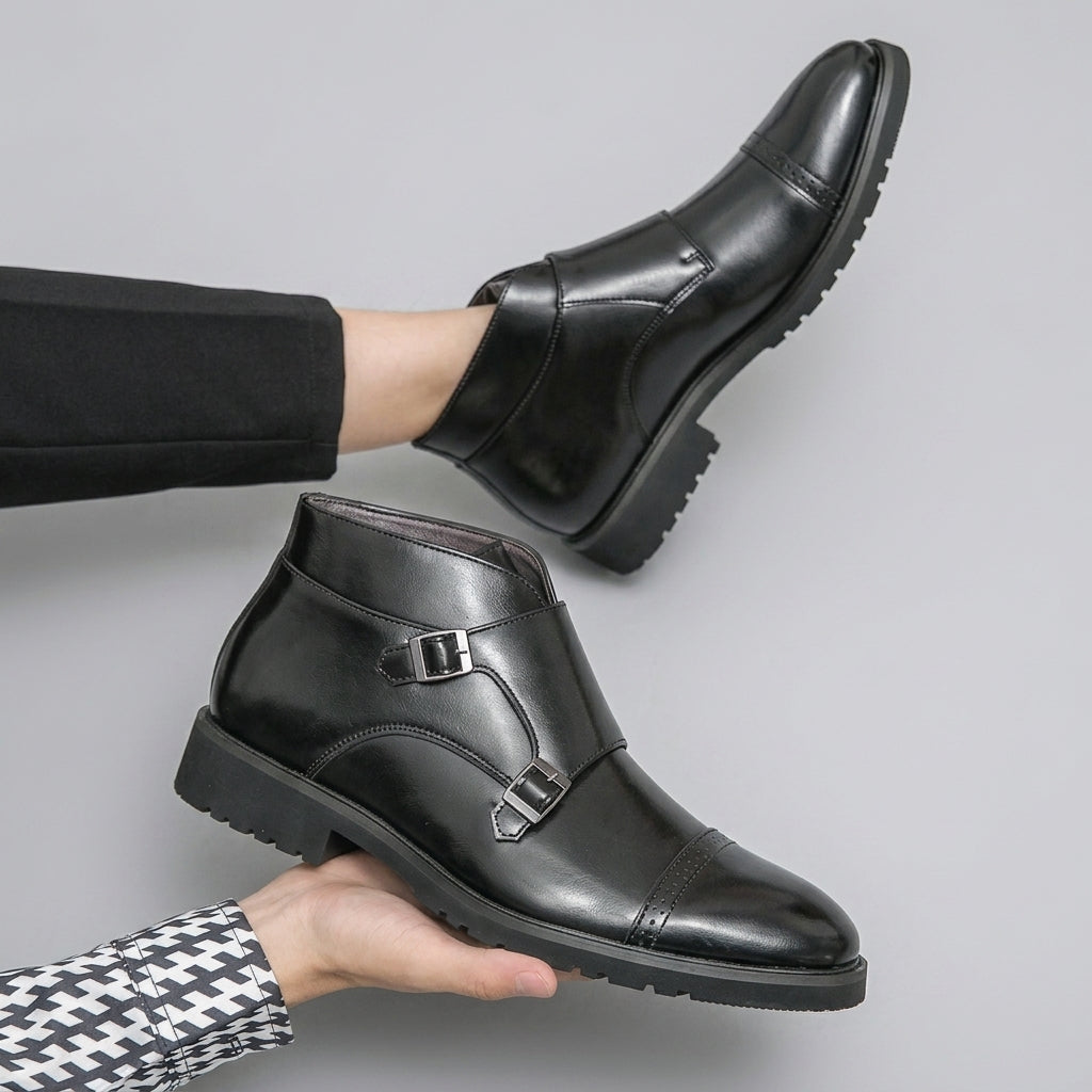 Octavian | Polished Leather Monk Strap Ankle Boots for Men
