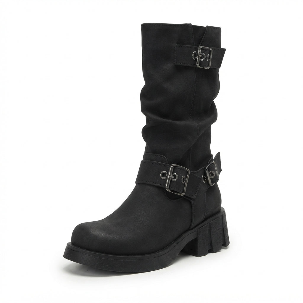 Marcella | Rugged Chunky Slouch Biker Boots for Women