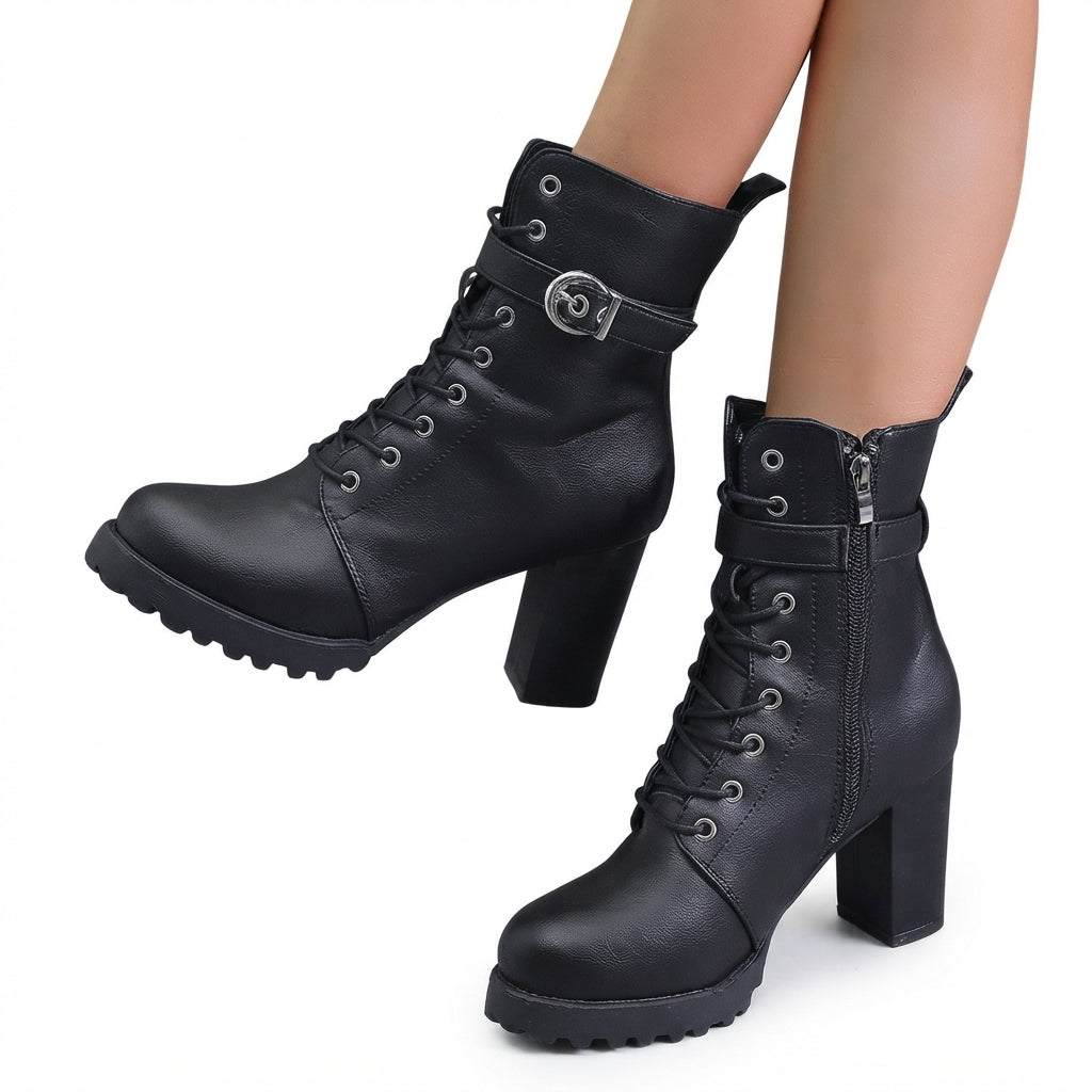 Georgina | Bold Lace-Up Heeled Combat Ankle Boots for Women