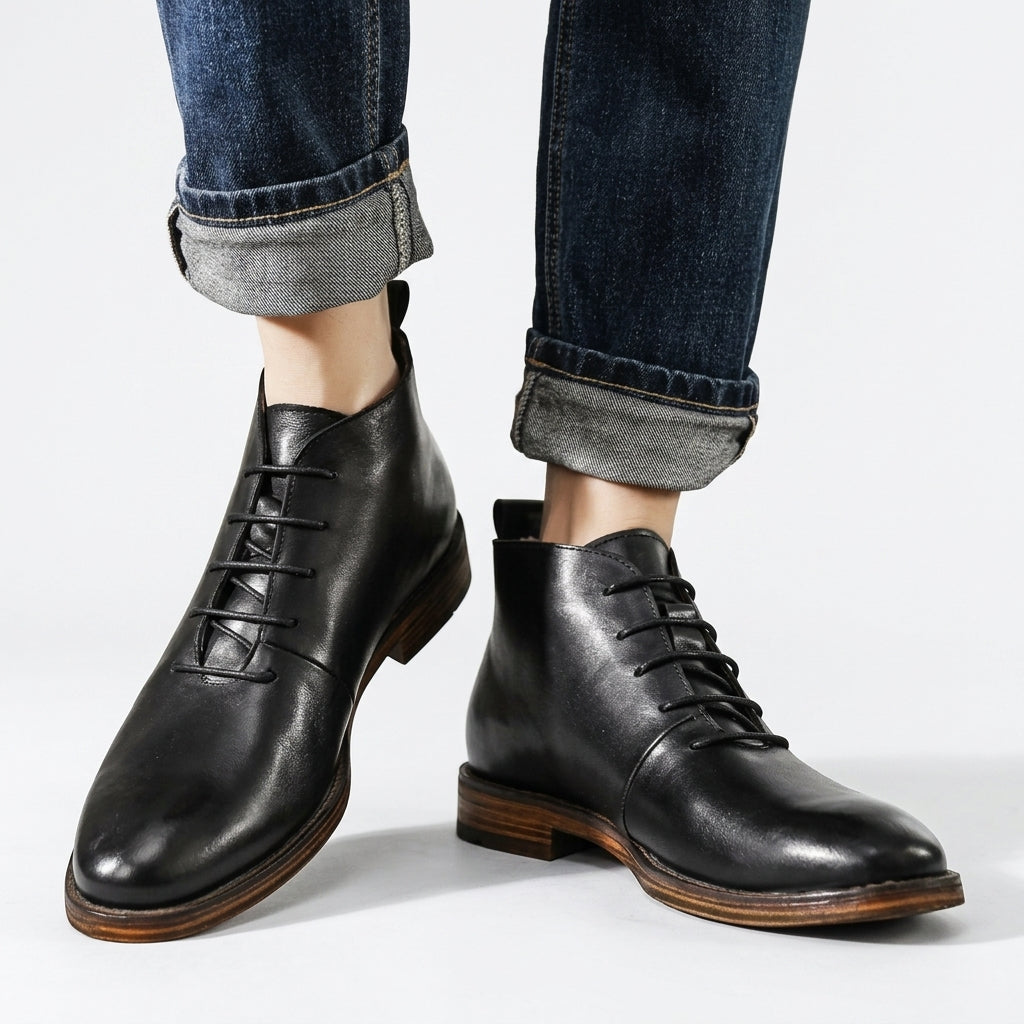 Leander | Timeless Leather Lace-Up Ankle Boots for Men