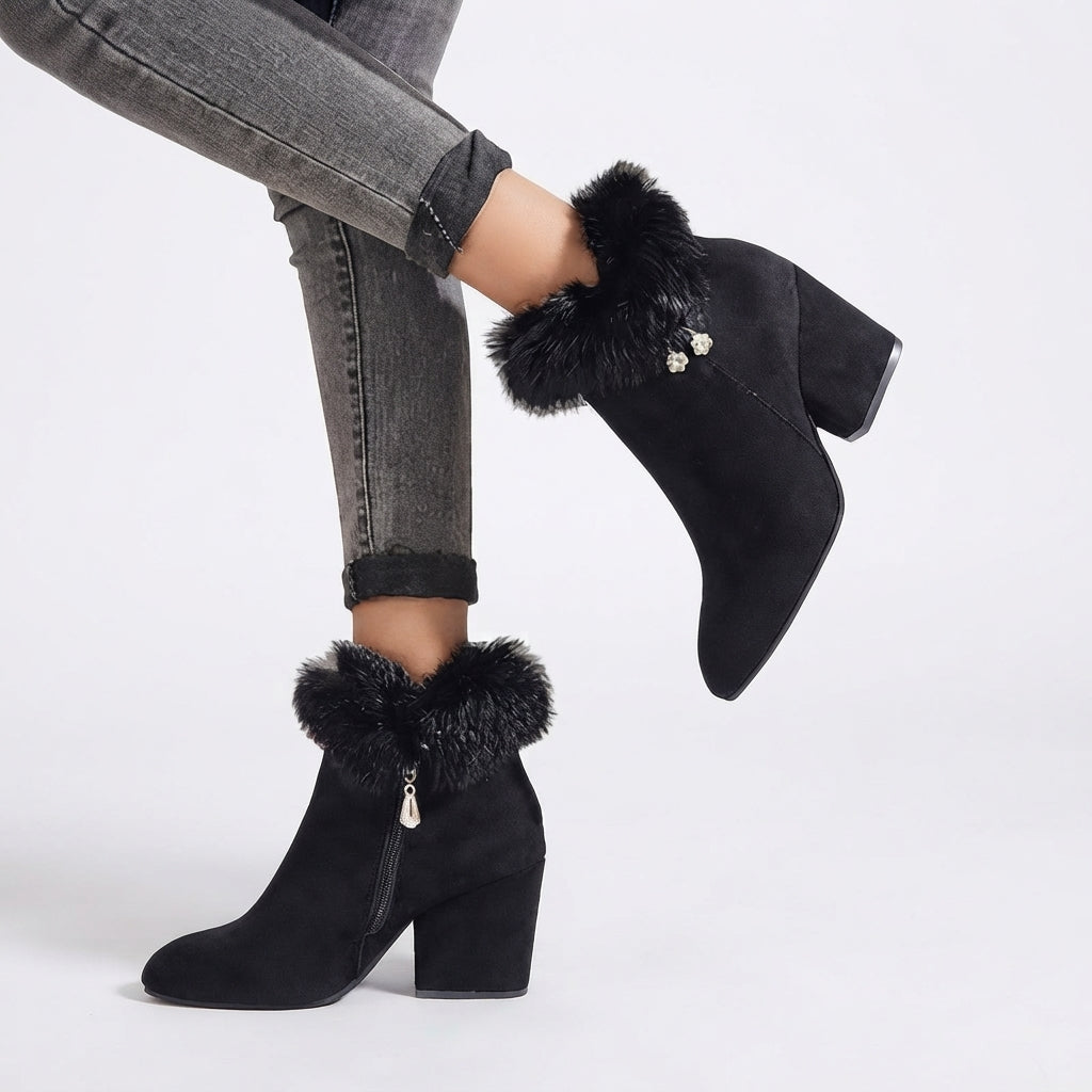Beatrix | Cozy Faux Fur-Trim Heeled Ankle Boots for Women