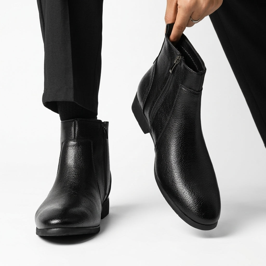 Idris | Sharp Pointed Toe Leather Ankle Boots for Men