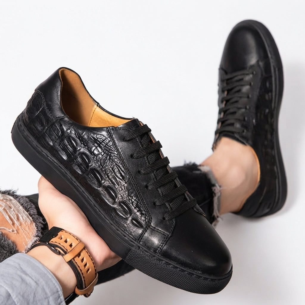 Isaac | Stylish Croc-Embossed Leather Trainers for Men