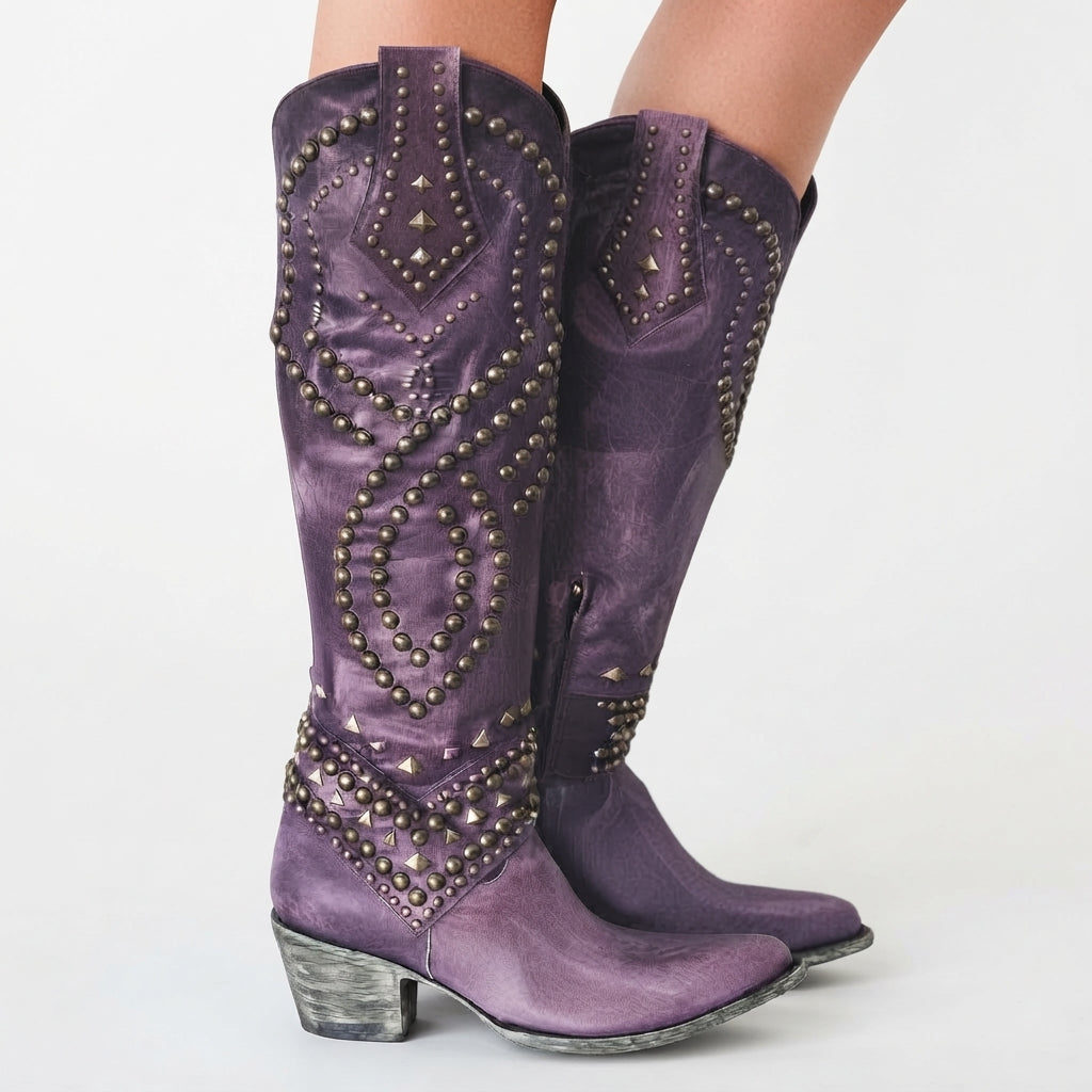 Octavia | Bold Heeled Knee High Cowboy Boots for Women