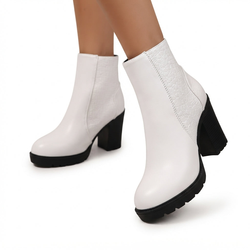 Clara | Stylish Croc-Embossed Chunky Heel Ankle Boots