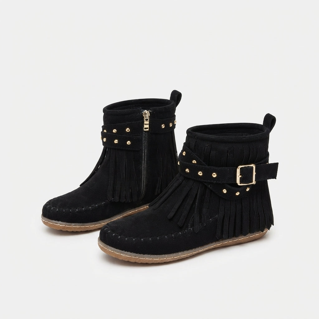 Isla | Relaxed Suede Fringe Ankle Boots for Women