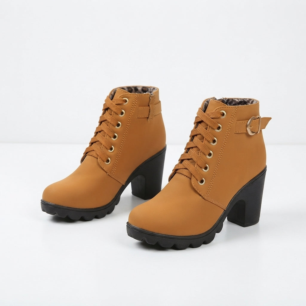 Lyra | Practical Lace-Up Heeled Platform Ankle Boots for Women