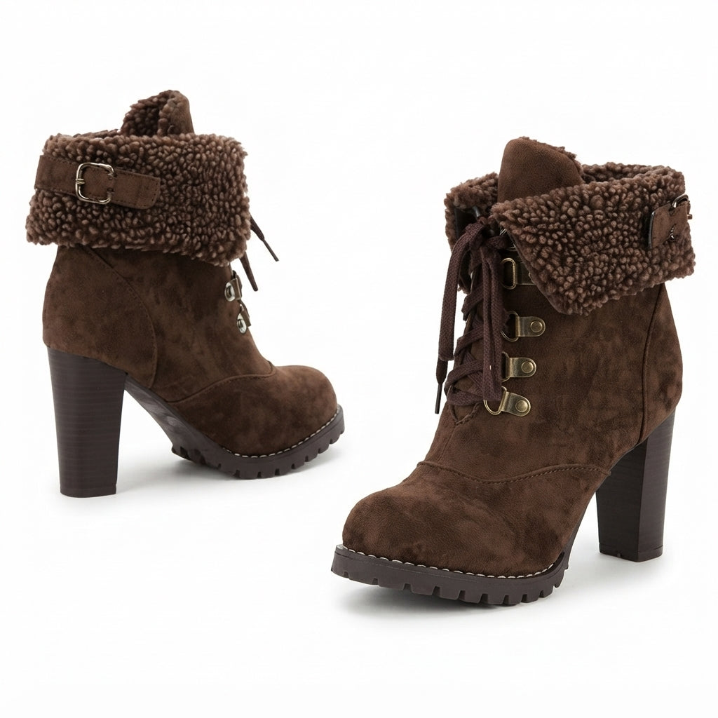 Genevieve | Stylish Fur-Trimmed Heeled Ankle Boots for Women
