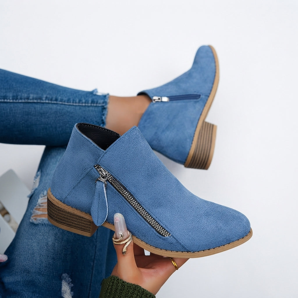 Una | Effortless Side-Zip Heeled Ankle Boots for Women
