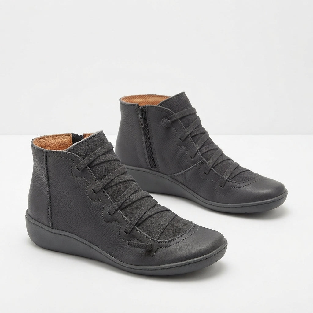 Rosalie | Supportive Lace-Up Flat Ankle Boots for Women