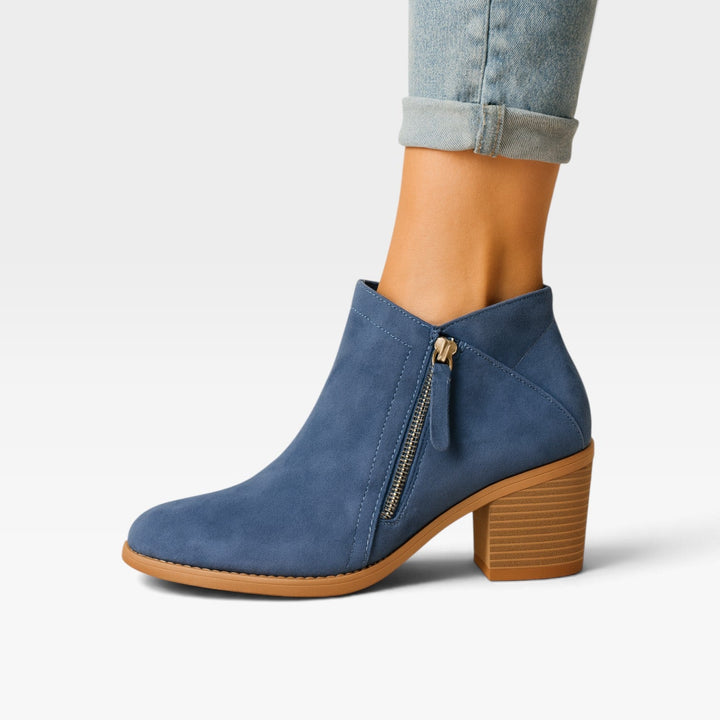 Evangeline | Polished Suede Block Heel Ankle Boots Women