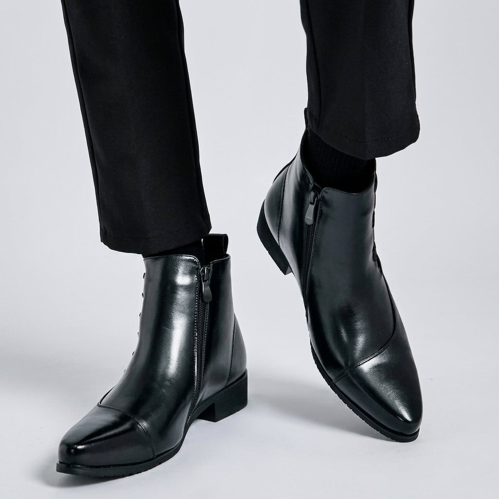 Xavier | Sleek Pointed Toe Leather Ankle Boots for Men
