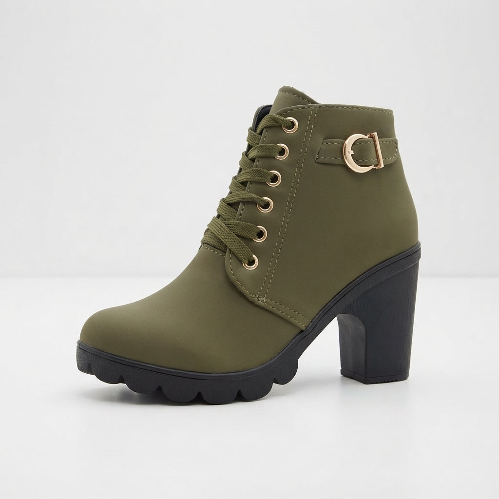 Lyra | Practical Lace-Up Heeled Platform Ankle Boots for Women