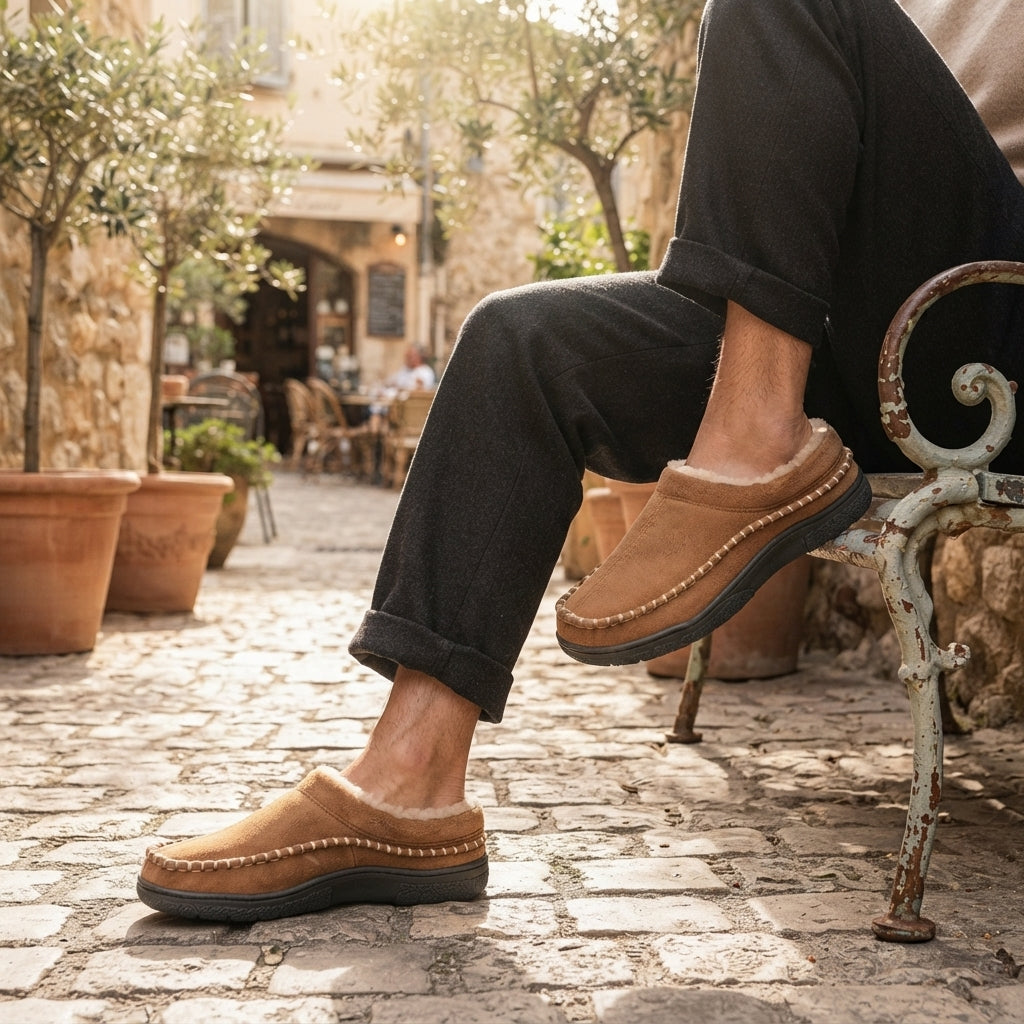 Oliver | Cozy Wide Fit Suede Moccasin Slippers for Men