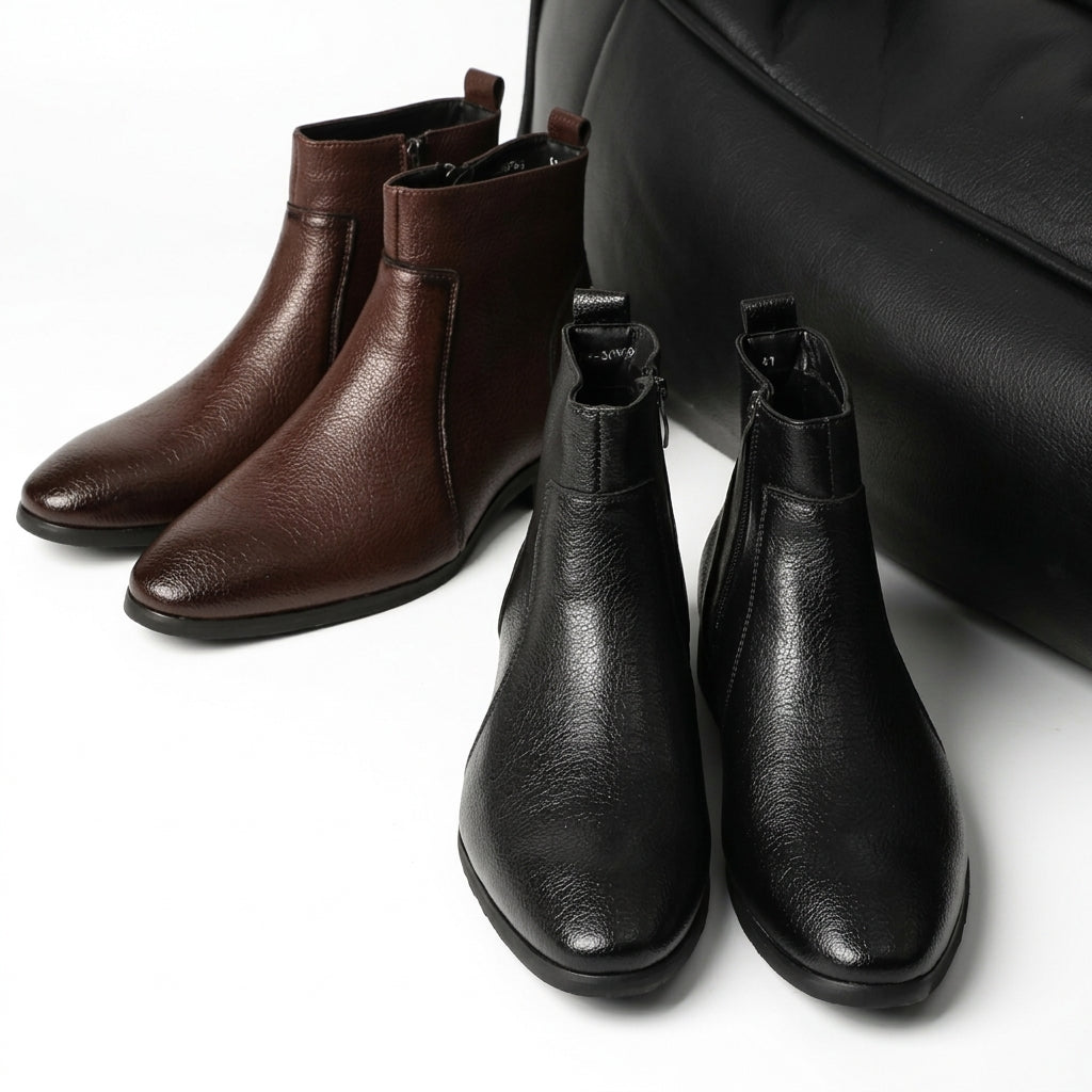 Idris | Sharp Pointed Toe Leather Ankle Boots for Men