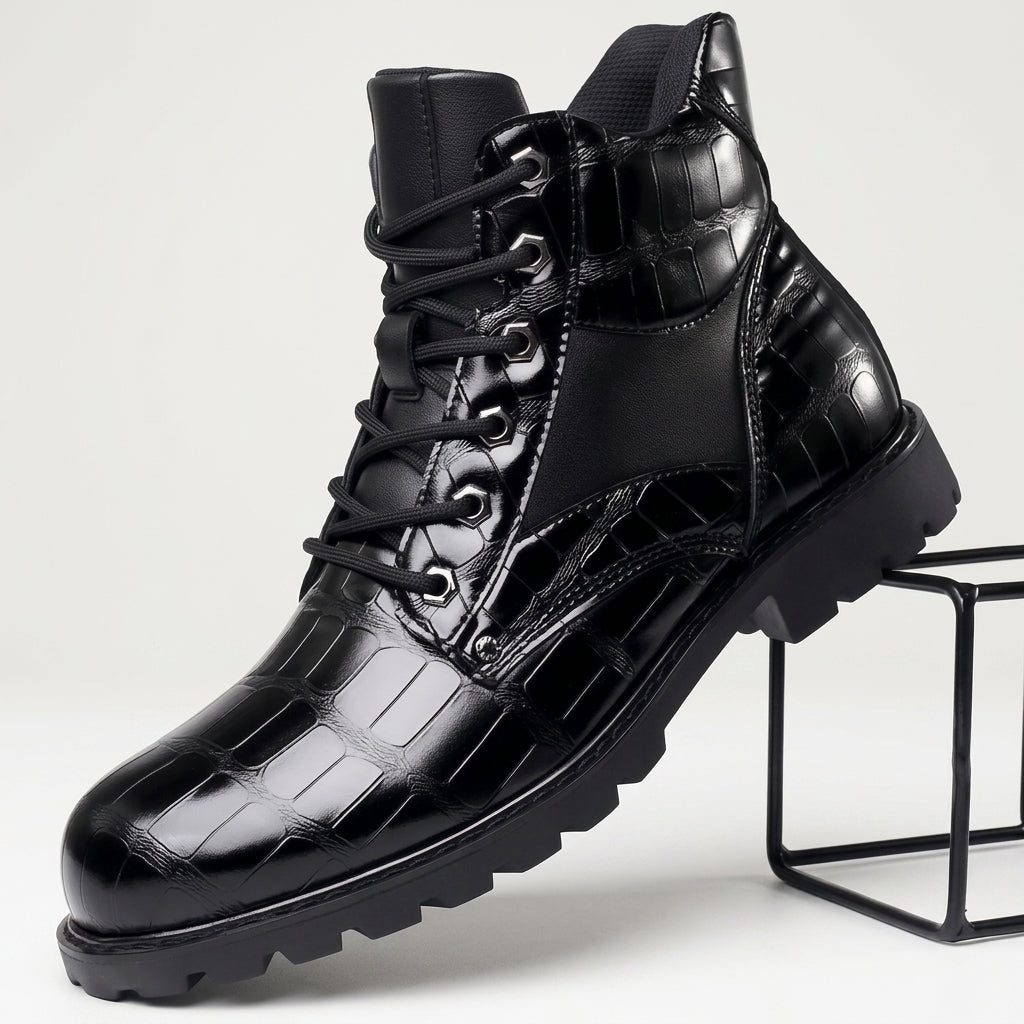 Carrick | Modern Croc-Embossed Lace-Up Leather Boots for Men