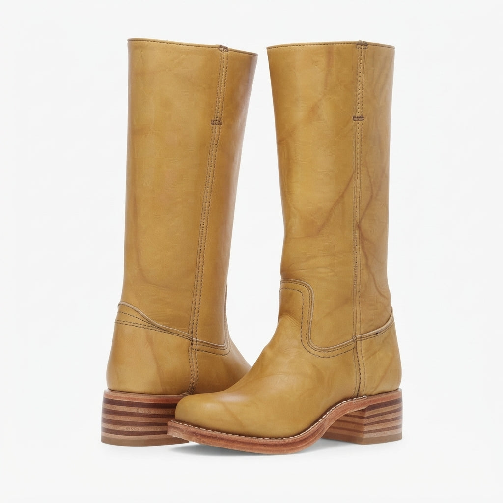 Edith | Classic Leather Heeled Knee High Boots for Women