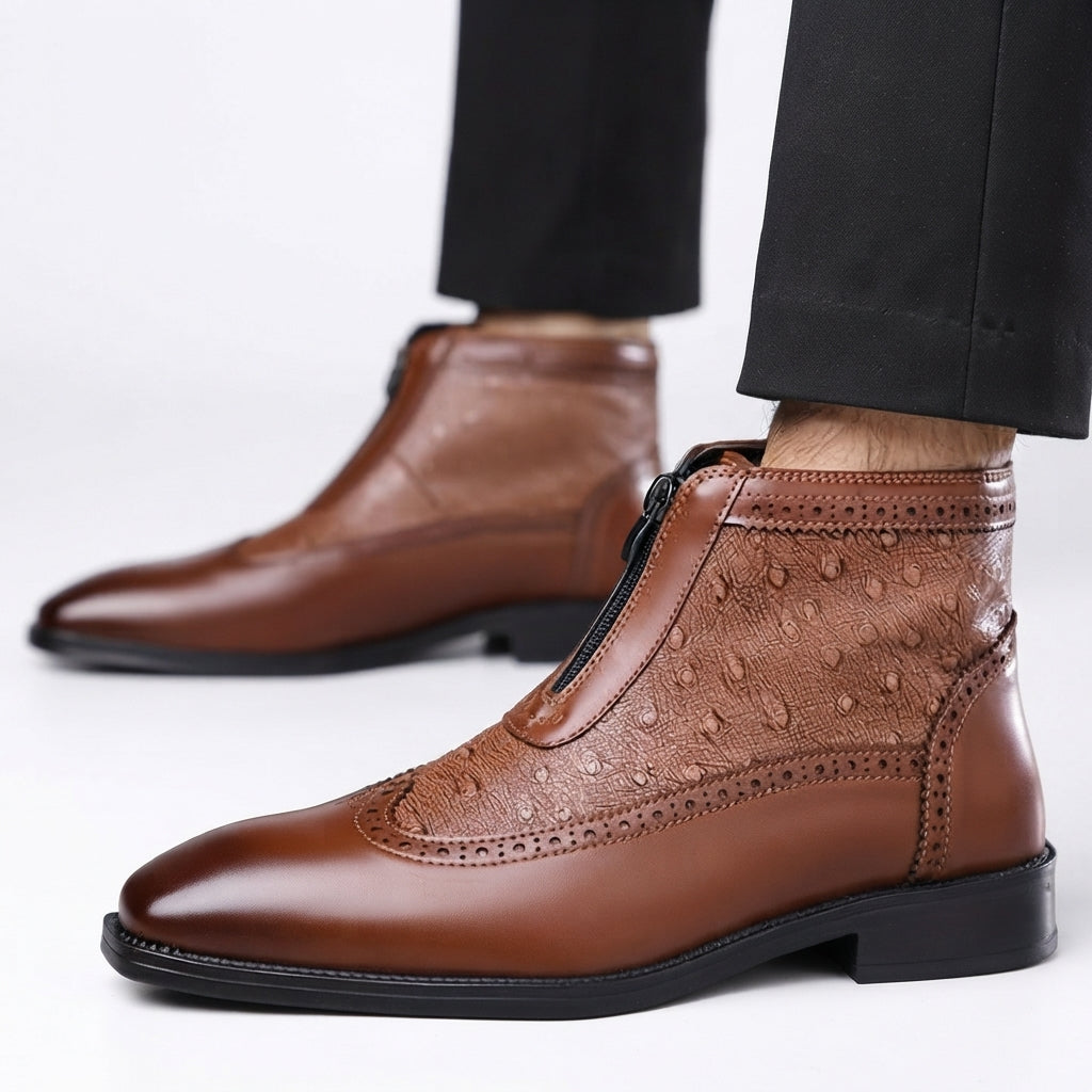 Corwin | Refined Leather Brogue Ankle Boots for Men