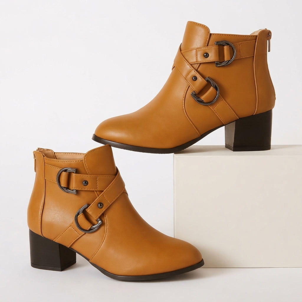 Clara | Classic Cross Strap Heeled Ankle Boots for Women