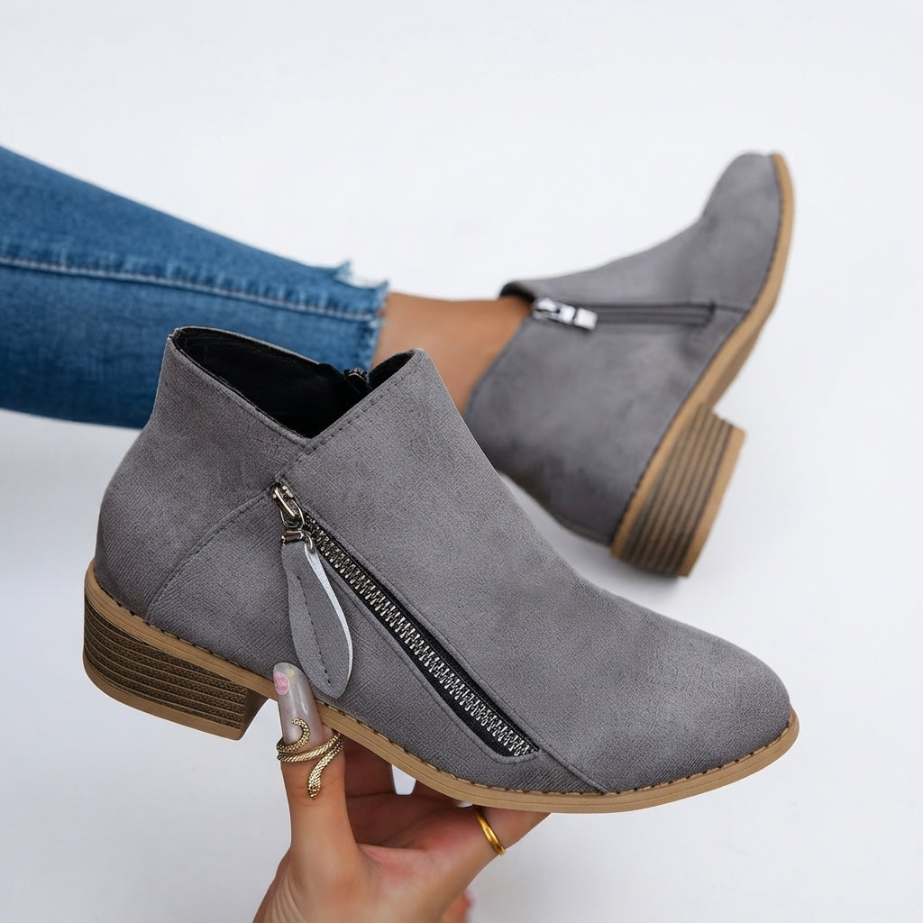 Una | Effortless Side-Zip Heeled Ankle Boots for Women
