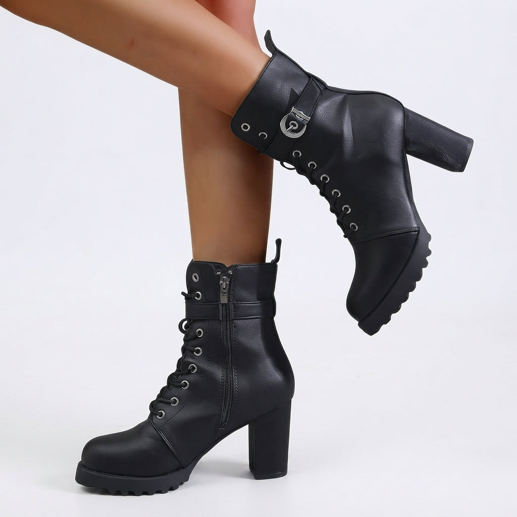 Georgina | Bold Lace-Up Heeled Combat Ankle Boots for Women