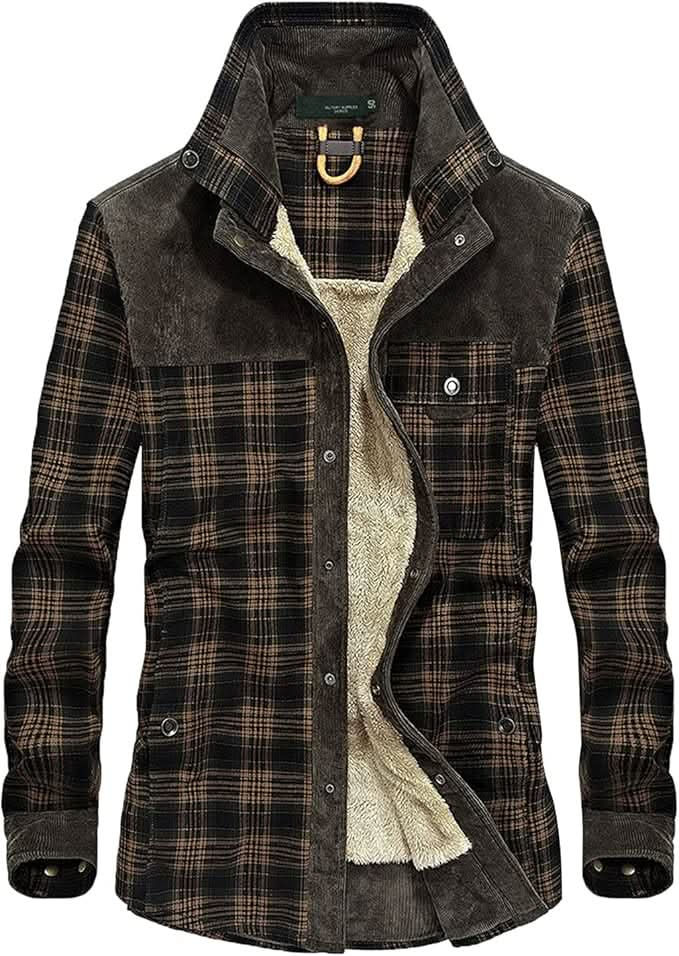 Orson | Rugged Fleece-Lined Plaid Overshirt Men Corduroy-Trim