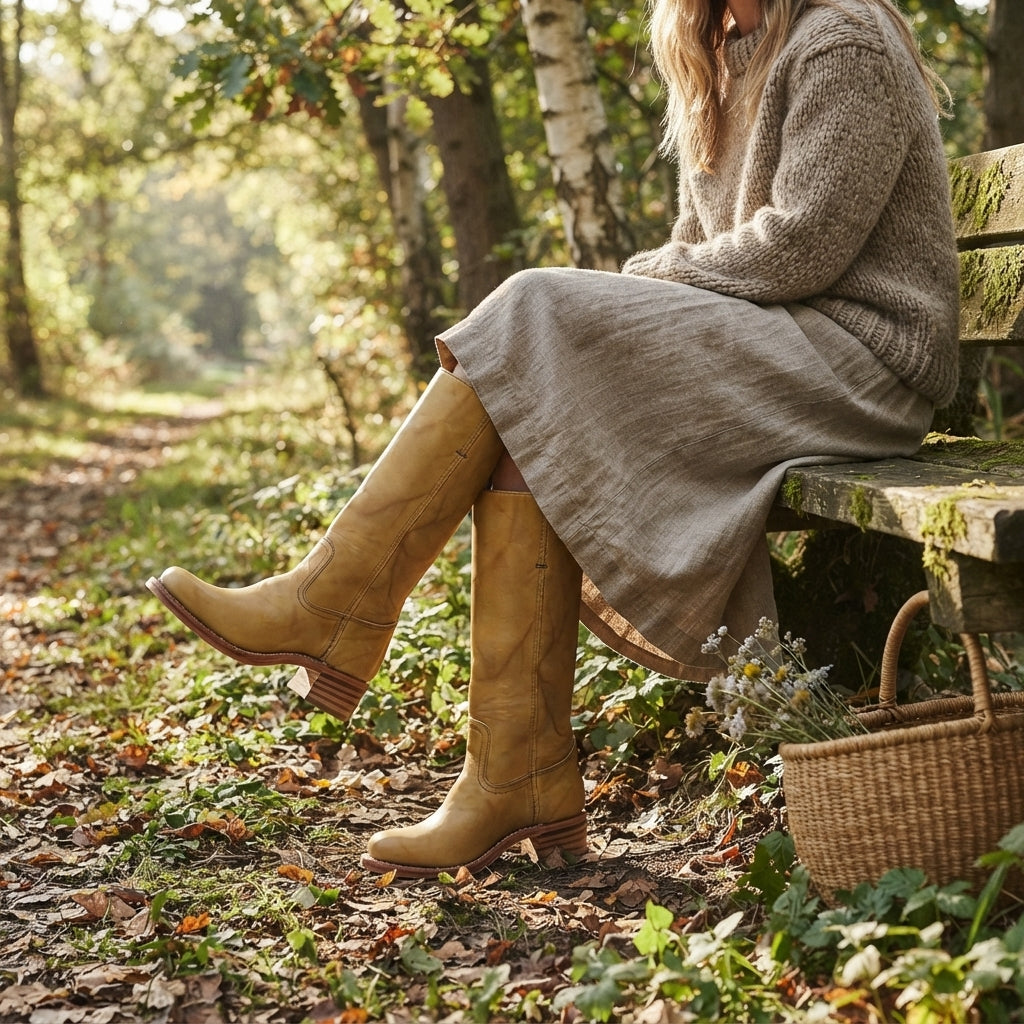 Edith | Classic Leather Heeled Knee High Boots for Women