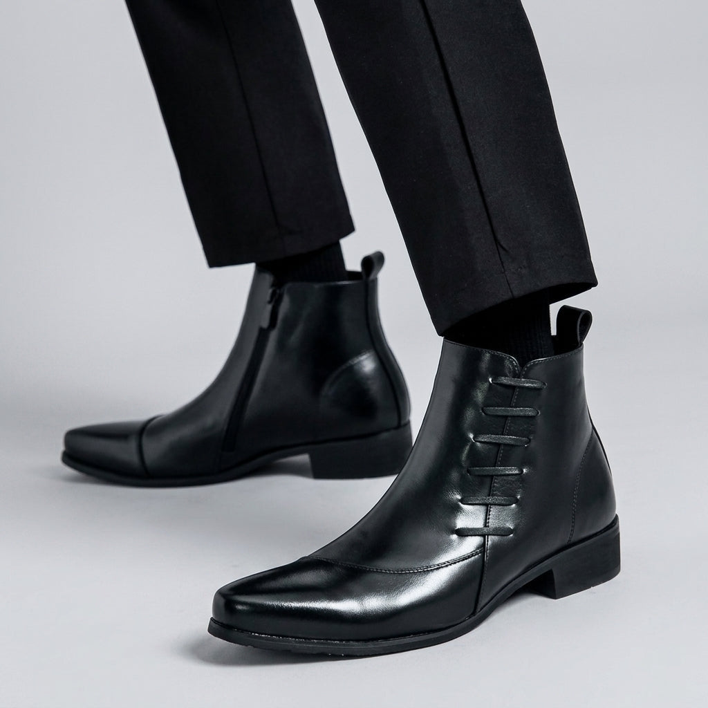 Xavier | Sleek Pointed Toe Leather Ankle Boots for Men