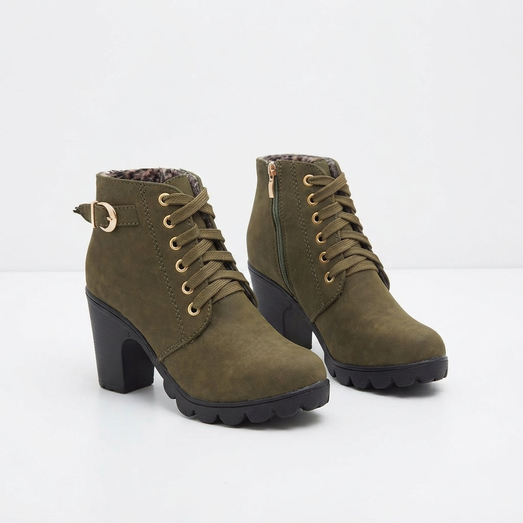 Lyra | Practical Lace-Up Heeled Platform Ankle Boots for Women