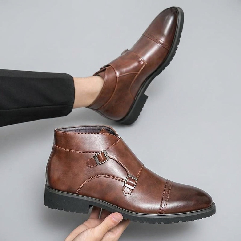 Octavian | Polished Leather Monk Strap Ankle Boots for Men