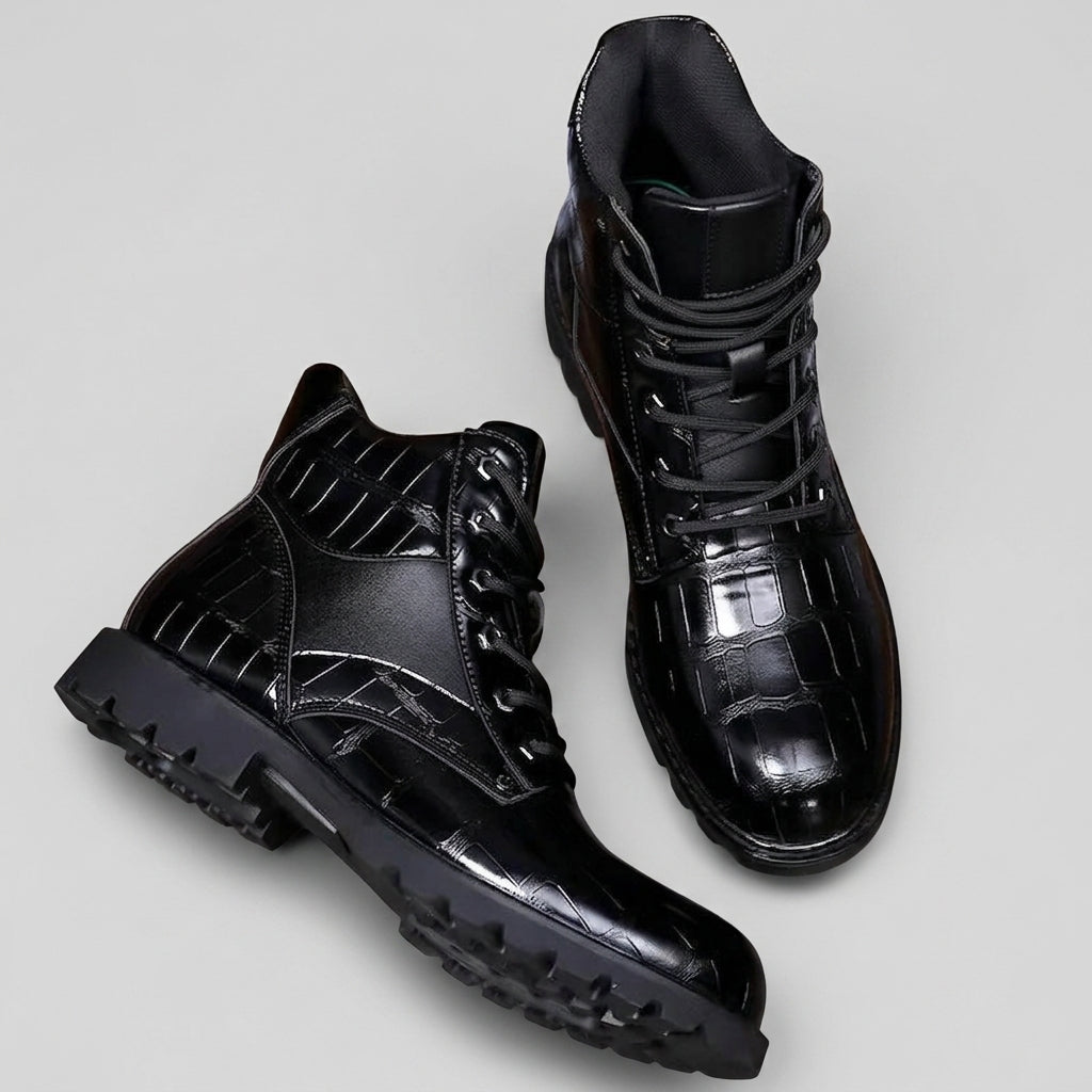 Andrew | Sturdy Croc-Embossed Leather Ankle Boots