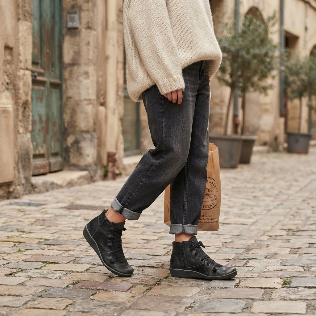 Rosalie | Supportive Lace-Up Flat Ankle Boots for Women