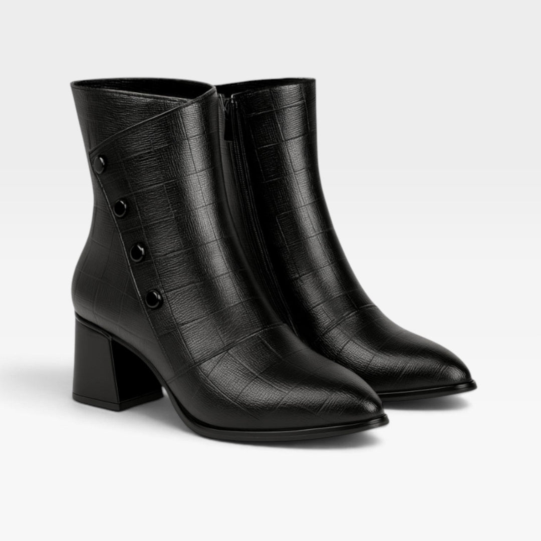 Ursula | Sleek Pointed Toe Leather Block Heel Boots Women