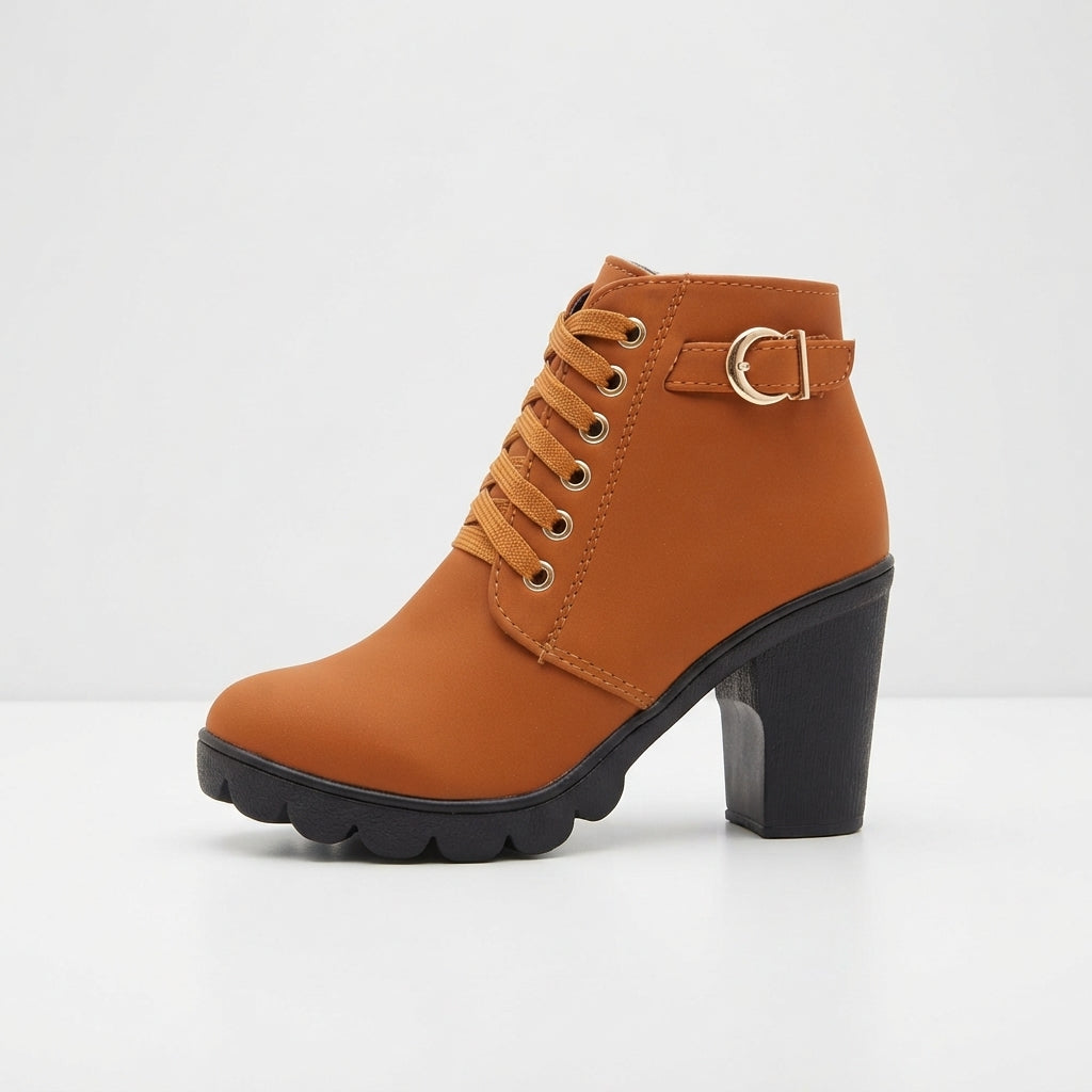 Lyra | Practical Lace-Up Heeled Platform Ankle Boots for Women