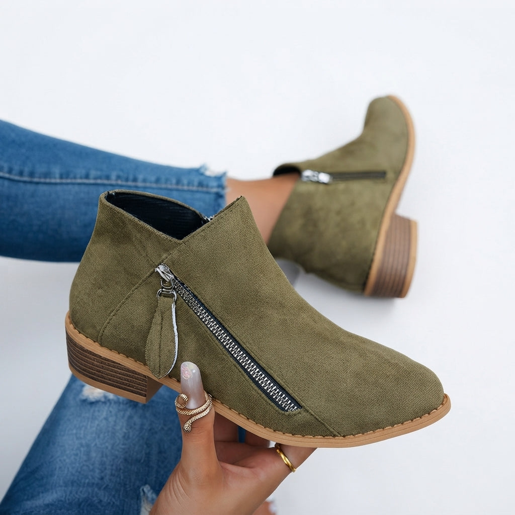 Una | Effortless Side-Zip Heeled Ankle Boots for Women