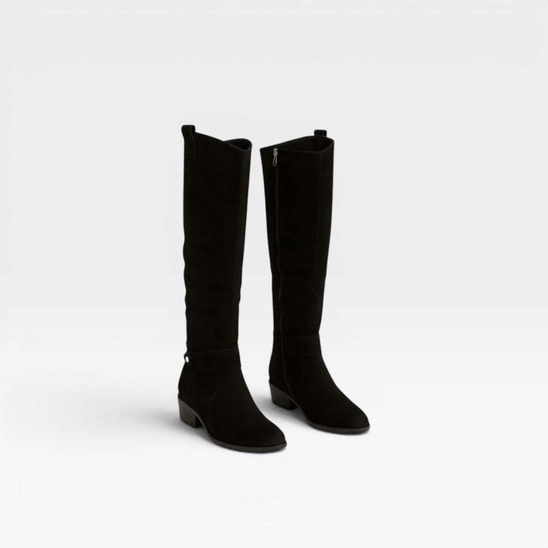 Xanthe | Elegant Suede Knee High Block Heel Boots