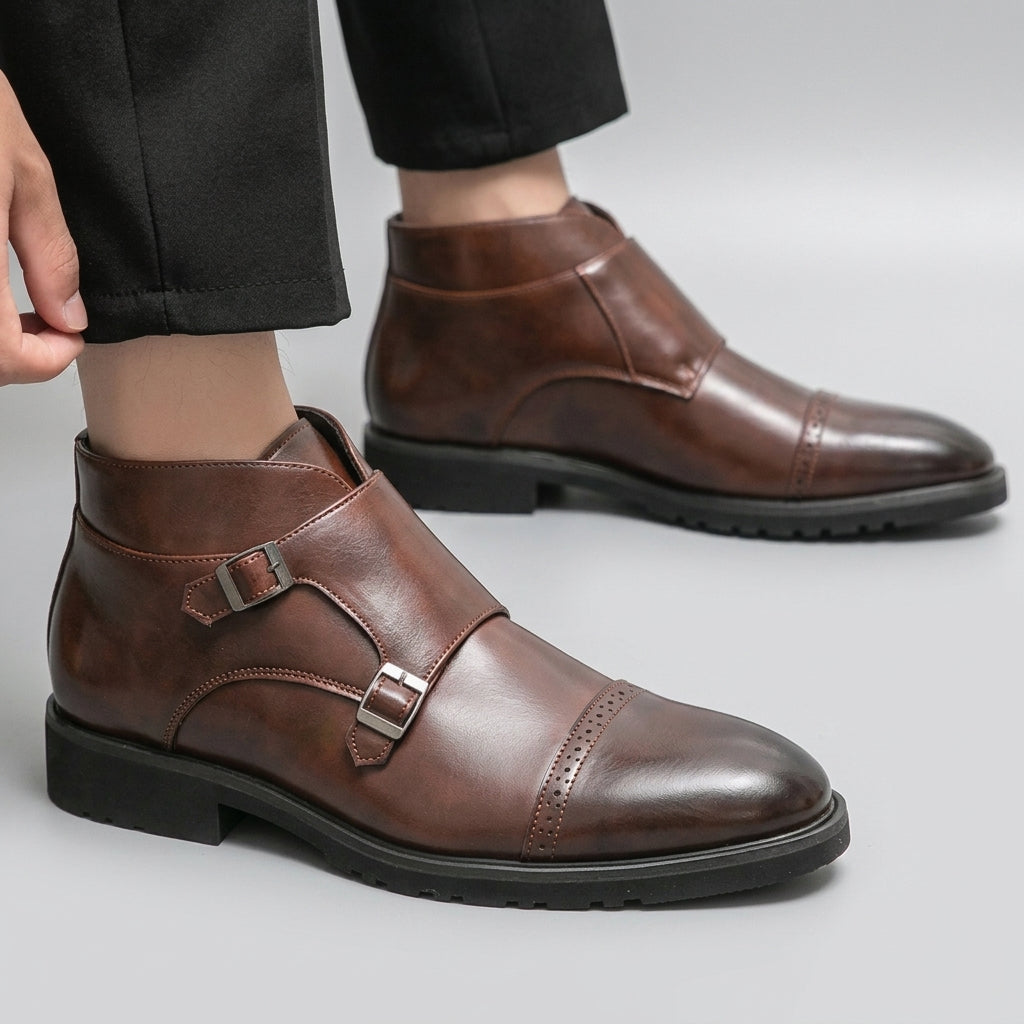 Octavian | Polished Leather Monk Strap Ankle Boots for Men