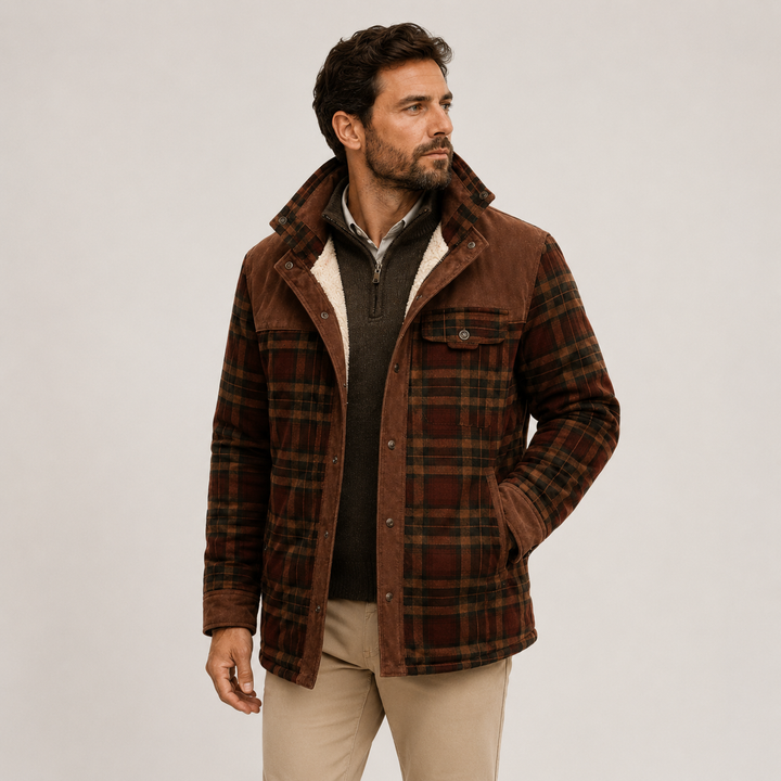 Orson | Rugged Fleece-Lined Plaid Overshirt Men Corduroy-Trim