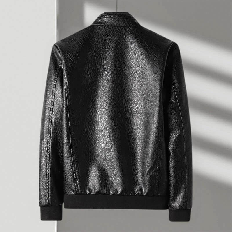 Rhydian | Sharp Ribbed-Collar Leather Bomber Jacket
