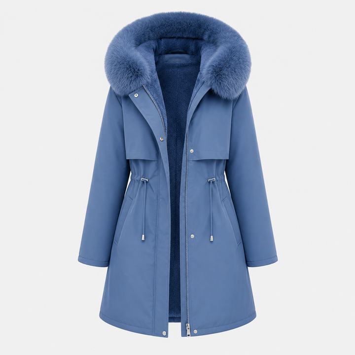 Iolanthe | Elegant Faux Fur Trim Hooded Coat For Women