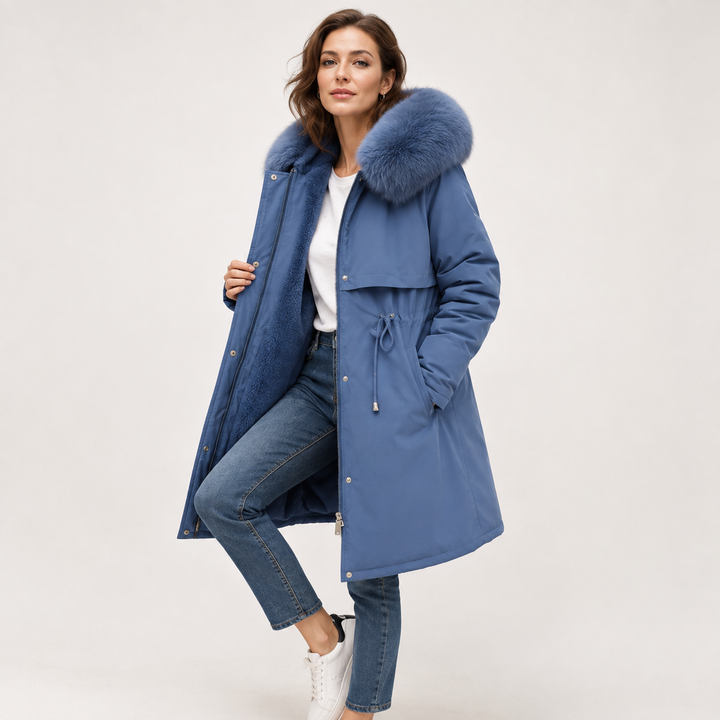 Iolanthe | Elegant Faux Fur Trim Hooded Coat For Women