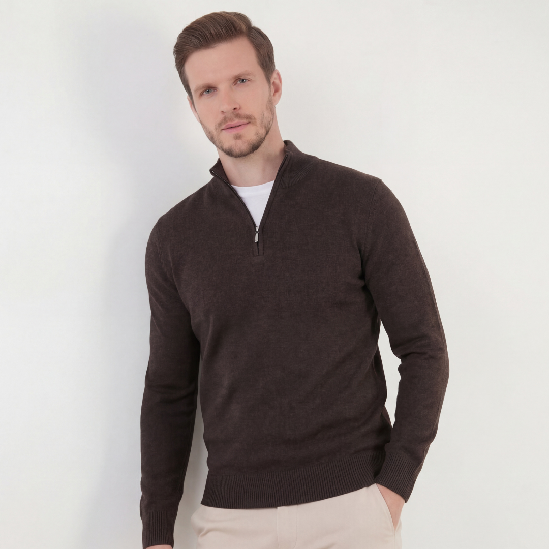 Half-Zip Sweater in Brown