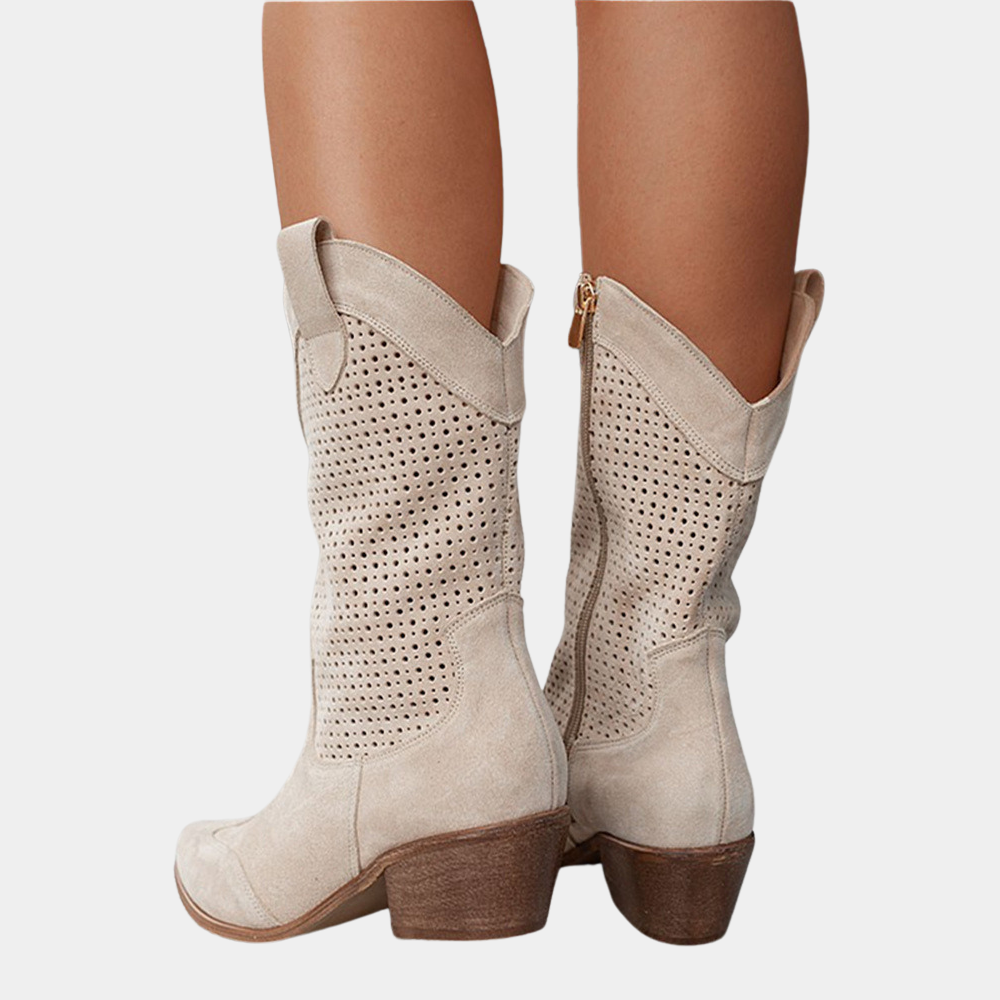 Freida | Airy Perforated Suede Block Heel Boots