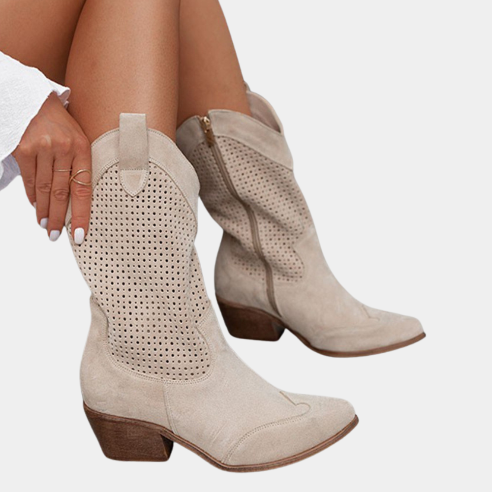 Freida | Airy Perforated Suede Block Heel Boots